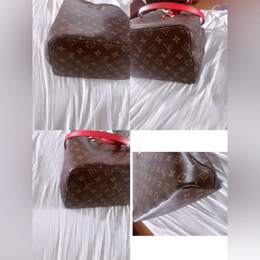 LouisVuitton NeoNoe Monogram Canvas Red Bucket Bag Organizers Gently Lucky Charm